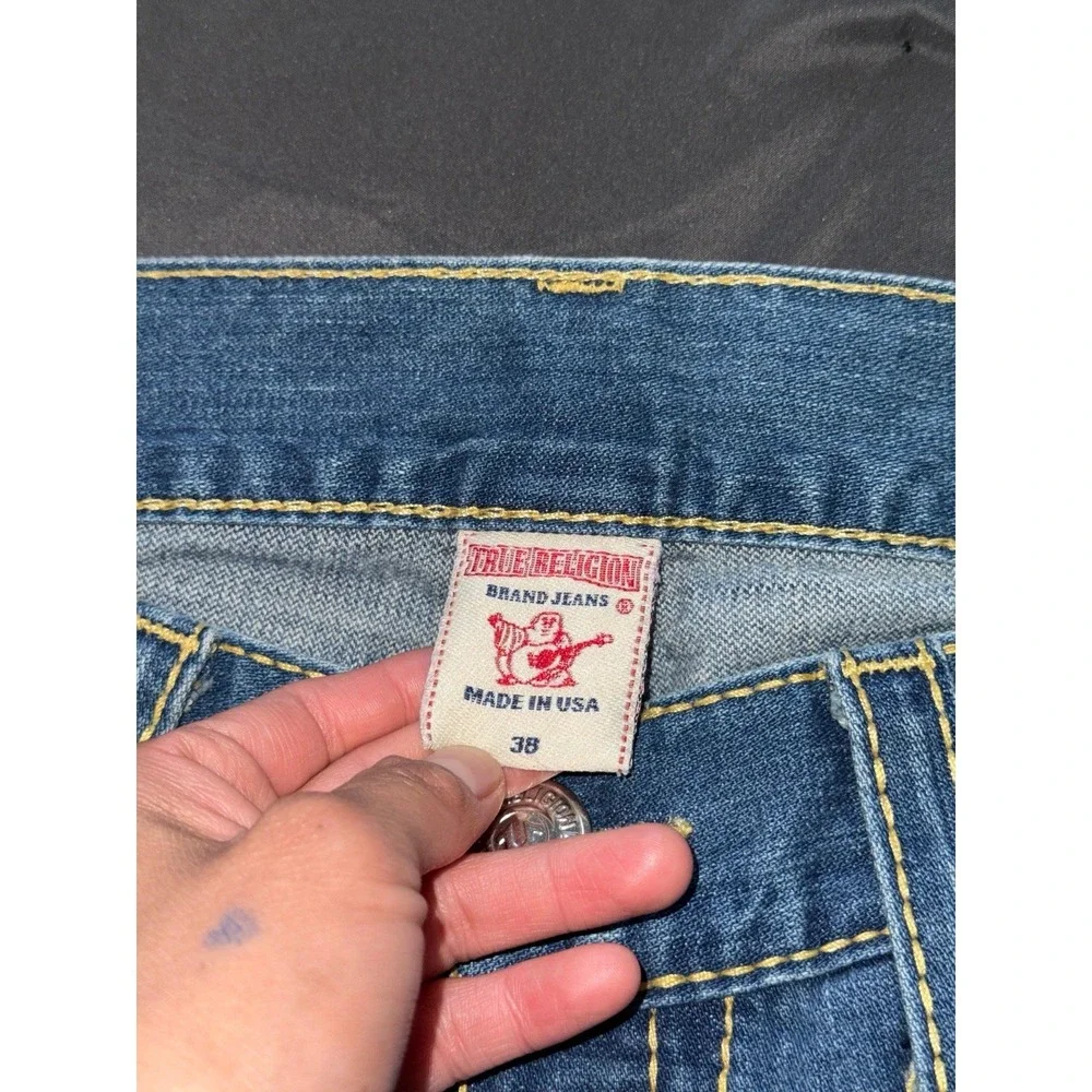 True Religion Mens Ricky‎ Big T Straight Jeans Medium Wash Blue Denim Size 38